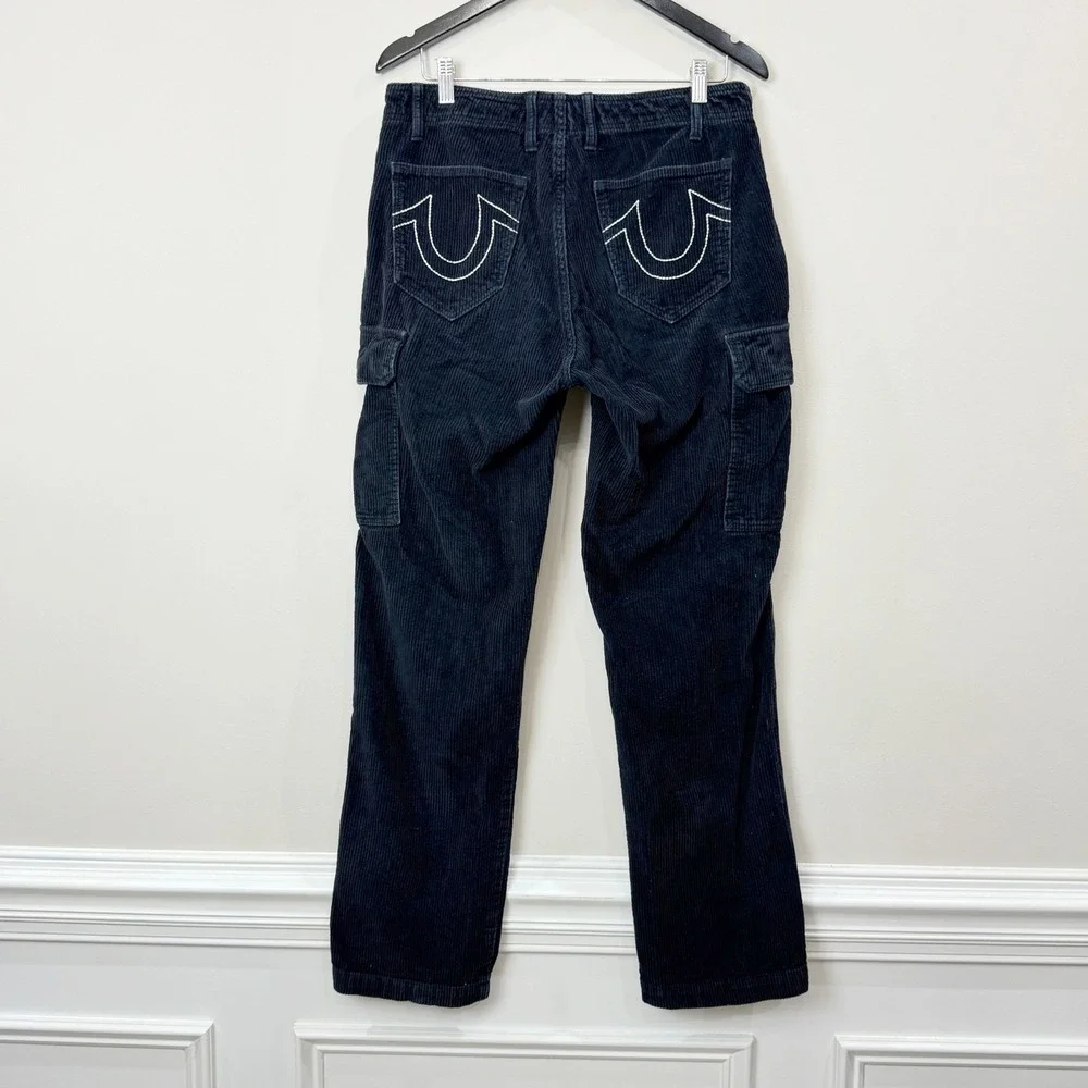 Y2K True Religion Mens 30X31 Vintage Corduroy Pant Black Cargo Horseshoe Skater